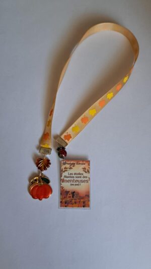 Marque-page en ruban aux couleurs de l'automne. Pratique et élégant, il accompagne votre lecture avec style.